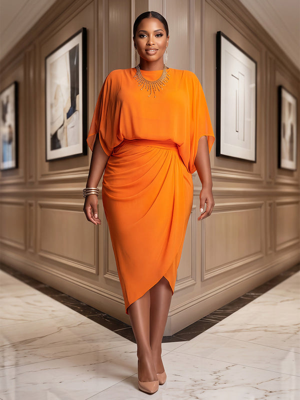 Plus Size Sheath/Column Scoop Neck Chiffon Tea-Length Cocktail Dresses with Ruched Waist