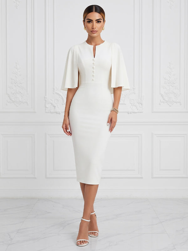 Sheath/Column Scoop Neck Stretch Jersey Tea-Length Cocktail Dresses with Pearls