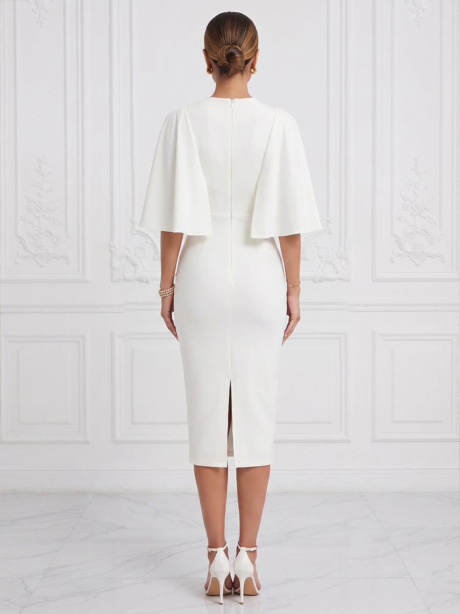 Sheath/Column Scoop Neck Stretch Jersey Tea-Length Cocktail Dresses with Pearls
