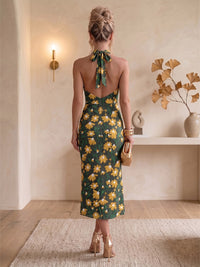 Sheath/Column Halter Jacquard Tea-Length Cocktail Dresses with Ruched Waist