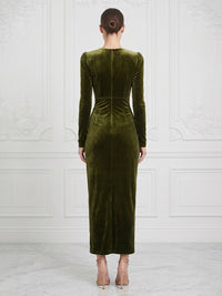 Sheath/Column V-Neck Velvet Tea-Length Cocktail Dresses with Ruched Waist