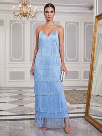 A-Line/Princess Spaghetti Straps Fringe Maxi Cocktail Dresses for Women