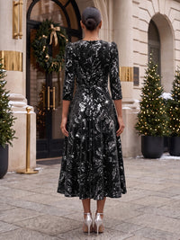 A-Line/Princess V-Neck Velvet Tea-Length Cocktail Dresses with Sequin & Pleats