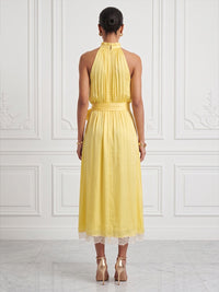 A-Line/Princess Halter Satin Tea-Length Cocktail Dresses with Pleats & Belt