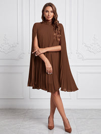 A-Line/Princess High Neck Chiffon Midi-Length Cocktail Dresses with Pleats