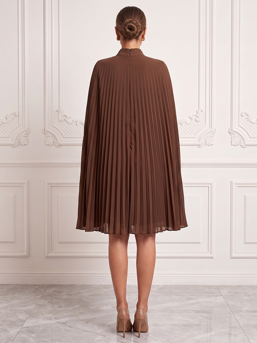 A-Line/Princess High Neck Chiffon Midi-Length Cocktail Dresses with Pleats