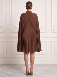 A-Line/Princess High Neck Chiffon Midi-Length Cocktail Dresses with Pleats