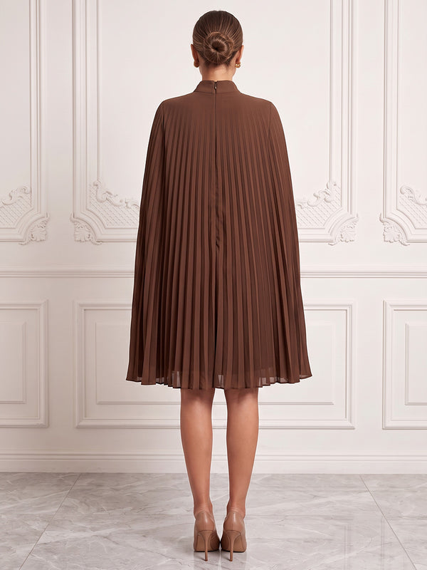 A-Line/Princess High Neck Chiffon Midi-Length Cocktail Dresses with Pleats