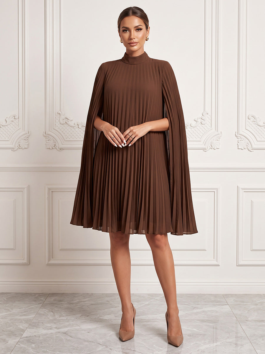 A-Line/Princess High Neck Chiffon Midi-Length Cocktail Dresses with Pleats