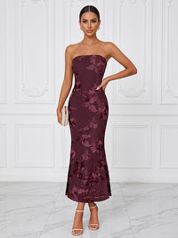 Mermaid/Trumpet Strapless Jacquard Tea-Length Cocktail Dresses for Women