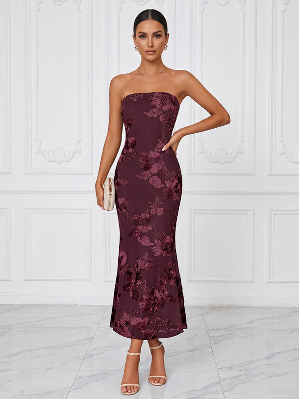 Mermaid/Trumpet Strapless Jacquard Tea-Length Cocktail Dresses for Women