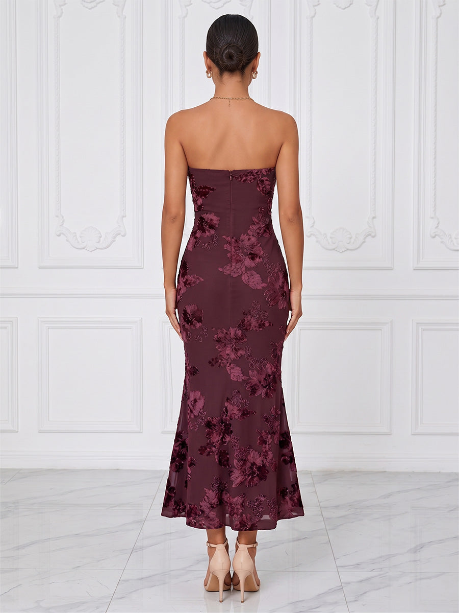 Mermaid/Trumpet Strapless Jacquard Tea-Length Cocktail Dresses for Women