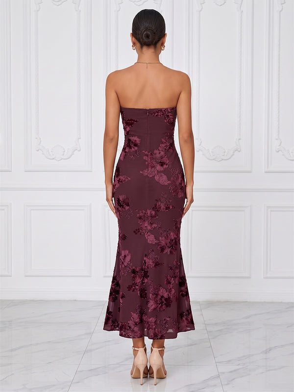 Mermaid/Trumpet Strapless Jacquard Tea-Length Cocktail Dresses for Women