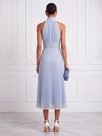 A-Line/Princess Halter Chiffon Tea-Length Cocktail Dresses with Pleats