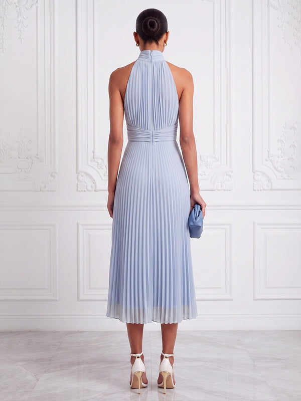 A-Line/Princess Halter Chiffon Tea-Length Cocktail Dresses with Pleats