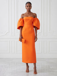 Sheath/Column Off Shoulder Satin Tea-Length Cocktail Dresses for Women