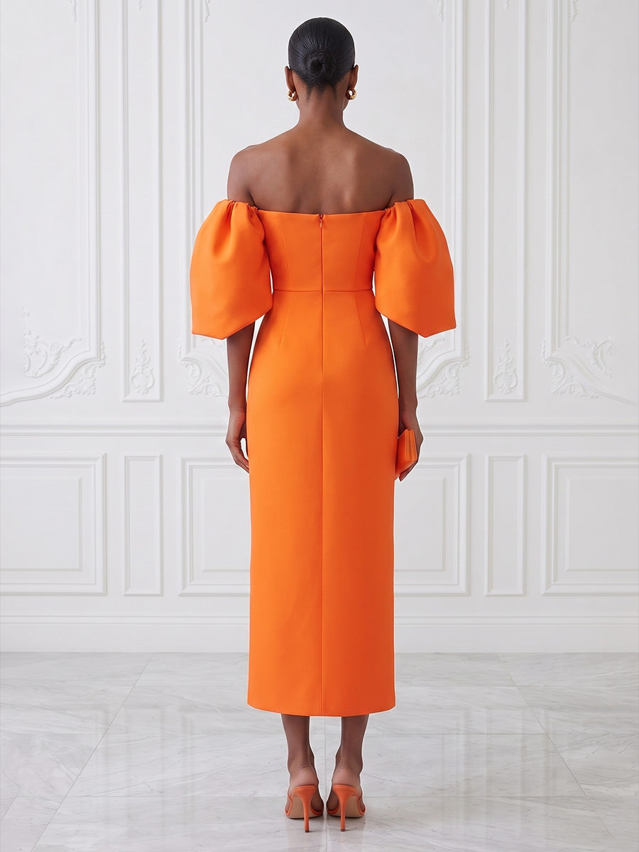 Sheath/Column Off Shoulder Satin Tea-Length Cocktail Dresses for Women