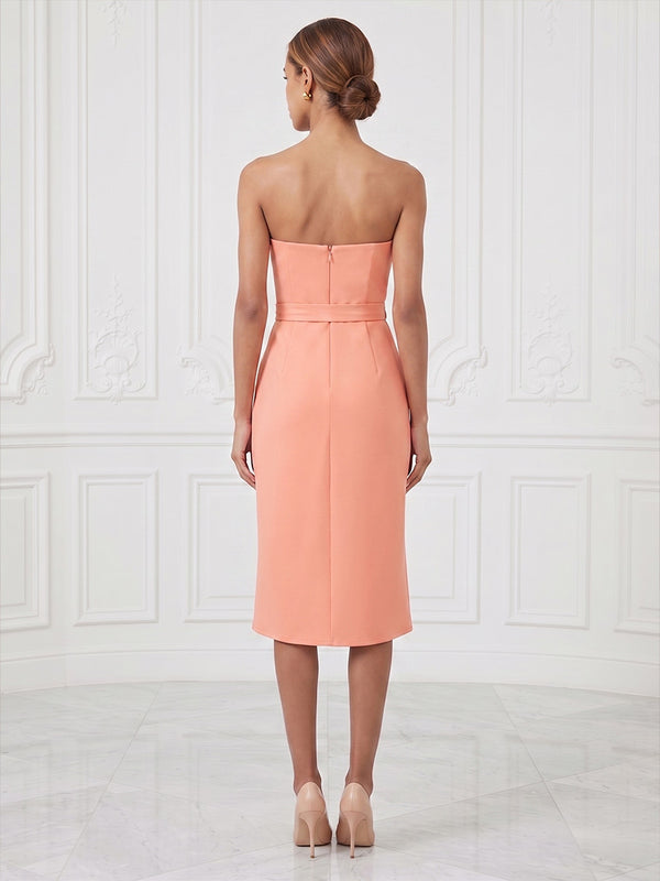 Sheath/Column Strapless Satin Tea-Length Cocktail Dresses with Ruched Waist