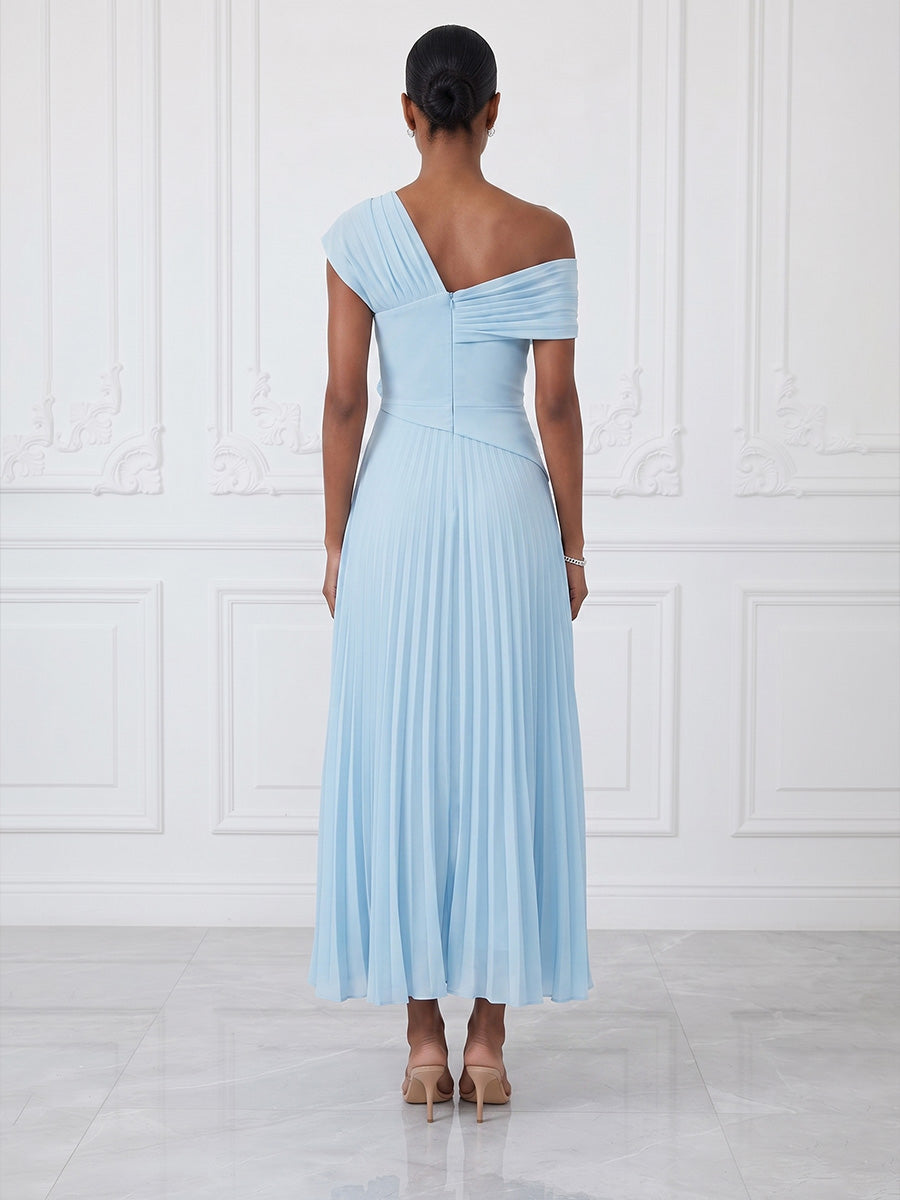A-Line/Princess Off Shoulder Chiffon Tea-Length Cocktail Dresses with 3D Flowers & Pleats
