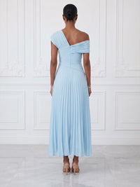 A-Line/Princess Off Shoulder Chiffon Tea-Length Cocktail Dresses with 3D Flowers & Pleats
