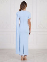 Sheath/Column Scoop Neck Stretch Jersey Tea-Length Cocktail Dresses with Side Draped Sash