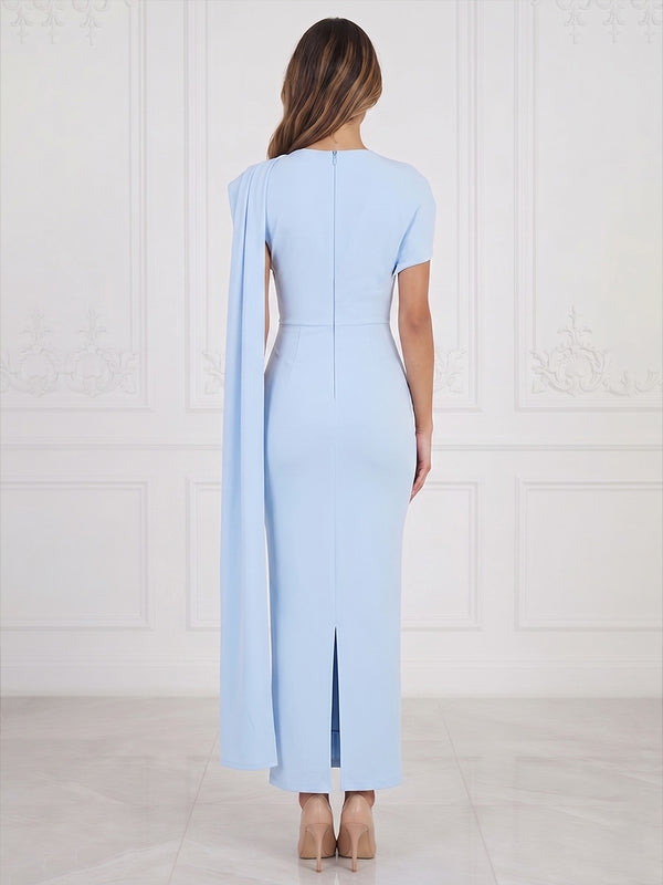 Sheath/Column Scoop Neck Stretch Jersey Tea-Length Cocktail Dresses with Side Draped Sash