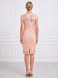 Sheath/Column Scoop Neck Lace Appliques Midi-Length Cocktail Dresses for Women