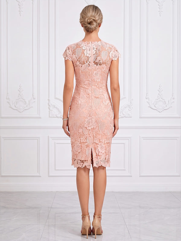 Sheath/Column Scoop Neck Lace Appliques Midi-Length Cocktail Dresses for Women