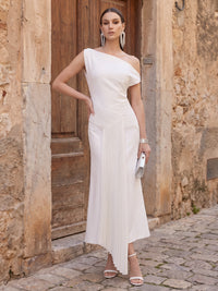 Sheath/Column Off Shoulder Stretch Jersey Tea-Length Cocktail Dresses with Pleats