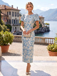 Sheath/Column Scoop Neck Jacquard Tea-Length Cocktail Dresses for Women
