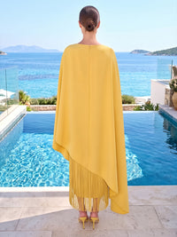 Sheath/Column Scoop Neck Stretch Jersey Tea-Length Cocktail Dresses with Tassels & Cape