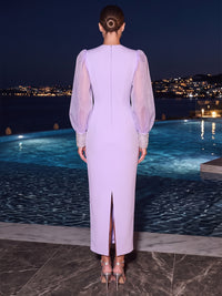 Sheath/Column V-Neck Stretch Jersey Tea-Length Cocktail Dresses with Rhinestones