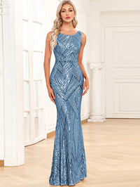 Sheath Round Neck Sparkly Sequin Long Formal Evening Dresses