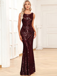 Sheath Round Neck Sparkly Sequin Long Formal Evening Dresses