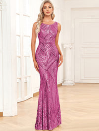 Sheath Round Neck Sparkly Sequin Long Formal Evening Dresses