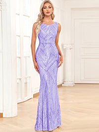 Sheath Round Neck Sparkly Sequin Long Formal Evening Dresses