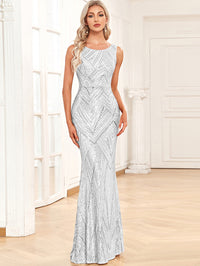 Sheath Round Neck Sparkly Sequin Long Formal Evening Dresses