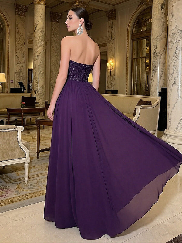 Sheath Strapless Sequin Long Luxurious Evening Dresses with Rhinestones