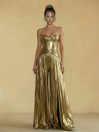 Jumpsuit Sweetheart Ruched Metallic Corset Pleated Evening Dresses