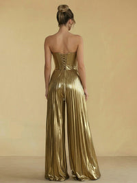 Jumpsuit Sweetheart Ruched Metallic Corset Pleated Evening Dresses
