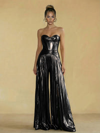 Jumpsuit Sweetheart Ruched Metallic Corset Pleated Evening Dresses