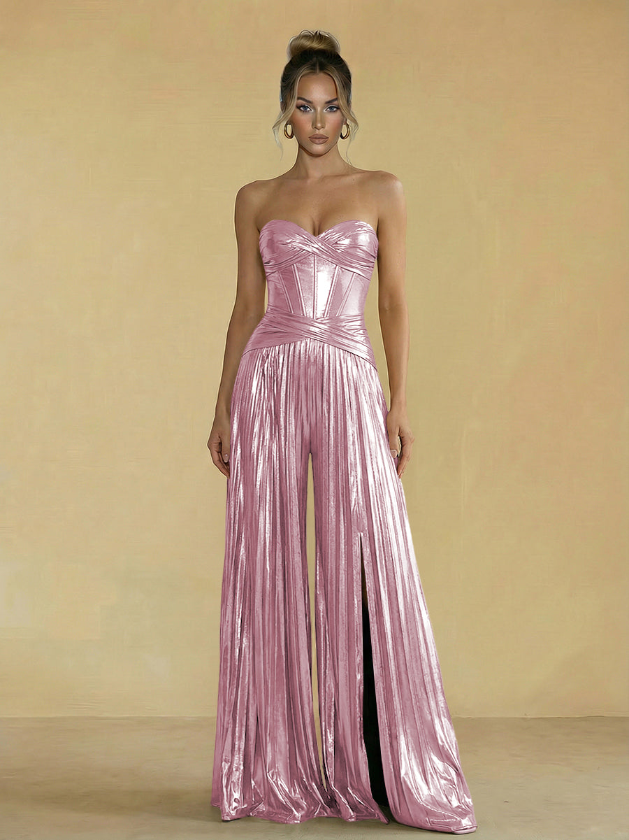Jumpsuit Sweetheart Ruched Metallic Corset Pleated Evening Dresses