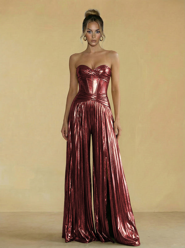Jumpsuit Sweetheart Ruched Metallic Corset Pleated Evening Dresses