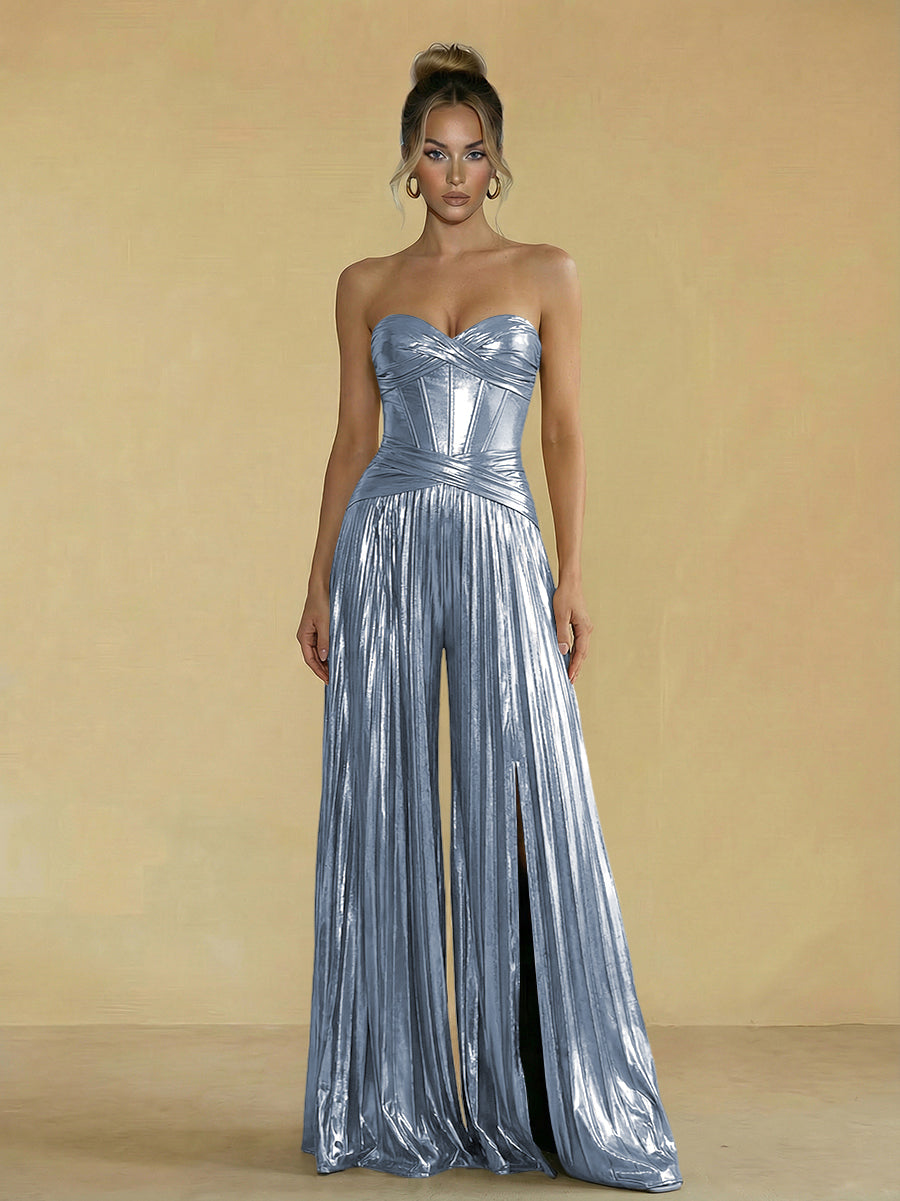 Jumpsuit Sweetheart Ruched Metallic Corset Pleated Evening Dresses