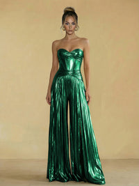 Jumpsuit Sweetheart Ruched Metallic Corset Pleated Evening Dresses