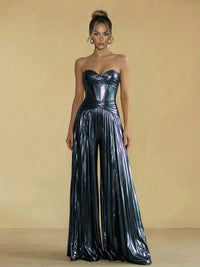 Jumpsuit Sweetheart Ruched Metallic Corset Pleated Evening Dresses