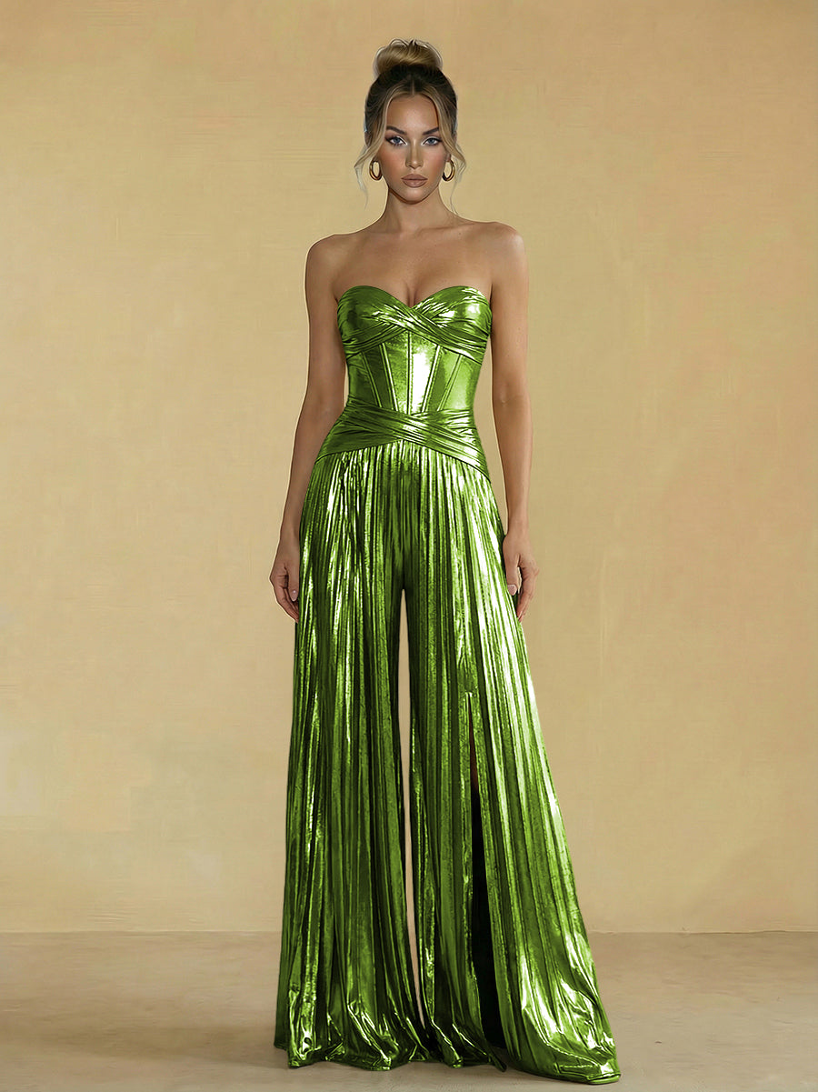 Jumpsuit Sweetheart Ruched Metallic Corset Pleated Evening Dresses