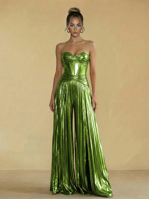 Jumpsuit Sweetheart Ruched Metallic Corset Pleated Evening Dresses