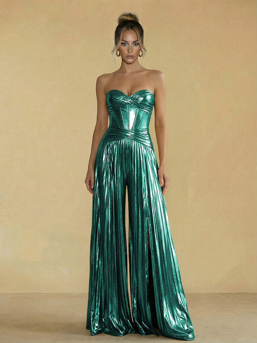 Jumpsuit Sweetheart Ruched Metallic Corset Pleated Evening Dresses