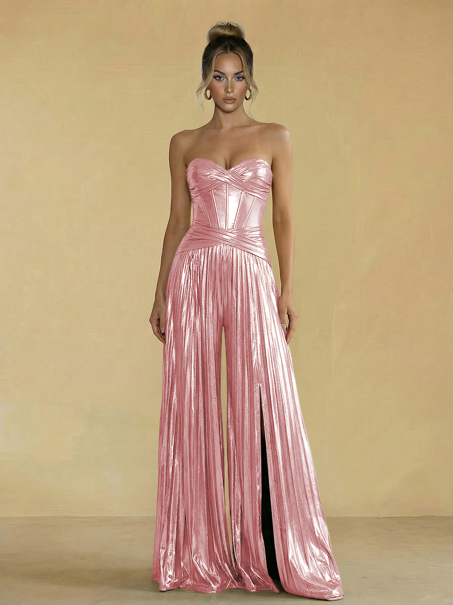 Jumpsuit Sweetheart Ruched Metallic Corset Pleated Evening Dresses